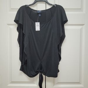 Daytrip flowy ruffled black pullover top with adjustable tie
